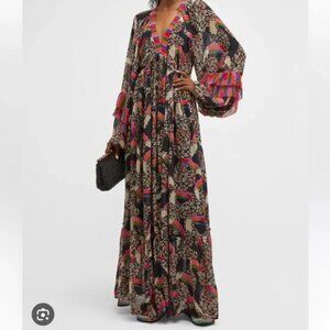 Anthropologie Farm Rio Leopard Toucans Maxi Dress XL